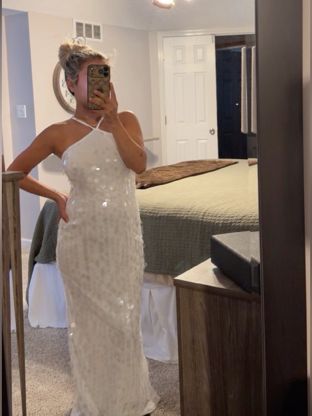 White Sequin Column Gown